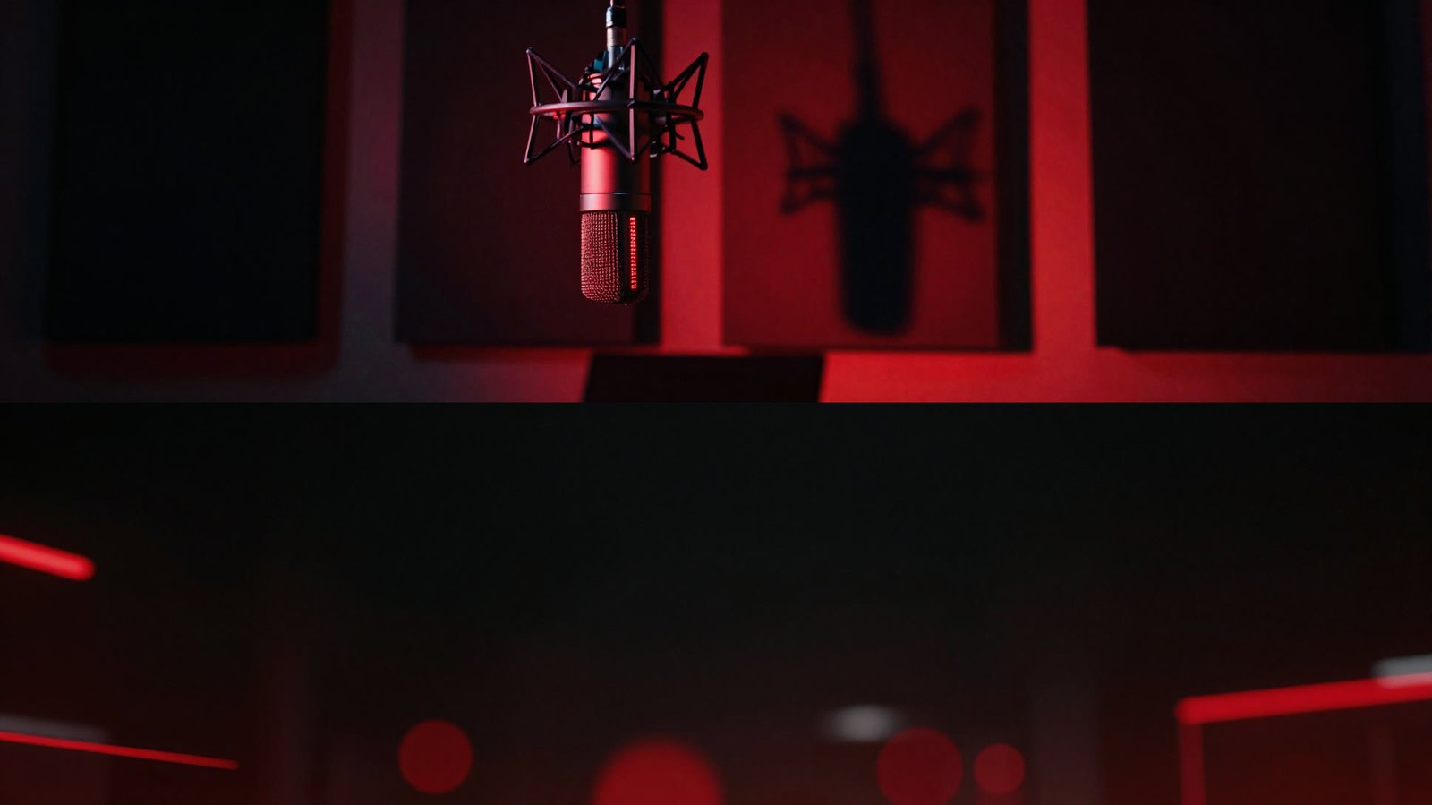 Red-lit studio microphone